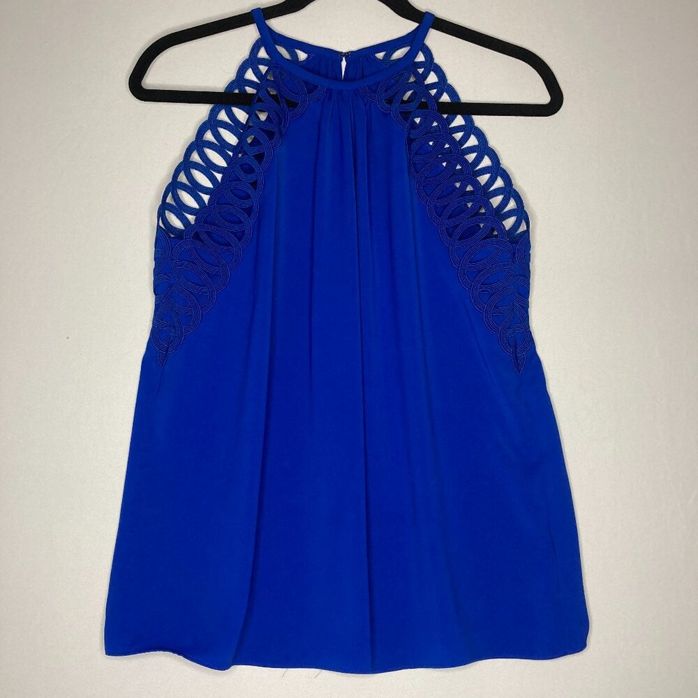 Ramy Brook Royal Blue Halter Tank Top Like New Size Small Embellished Neckline